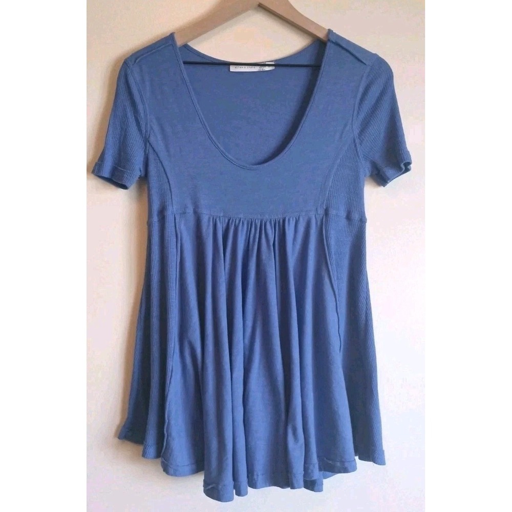 Altar'd State Blue Babydoll Tunic Top Ribbed Scoop Neck Boho Size M